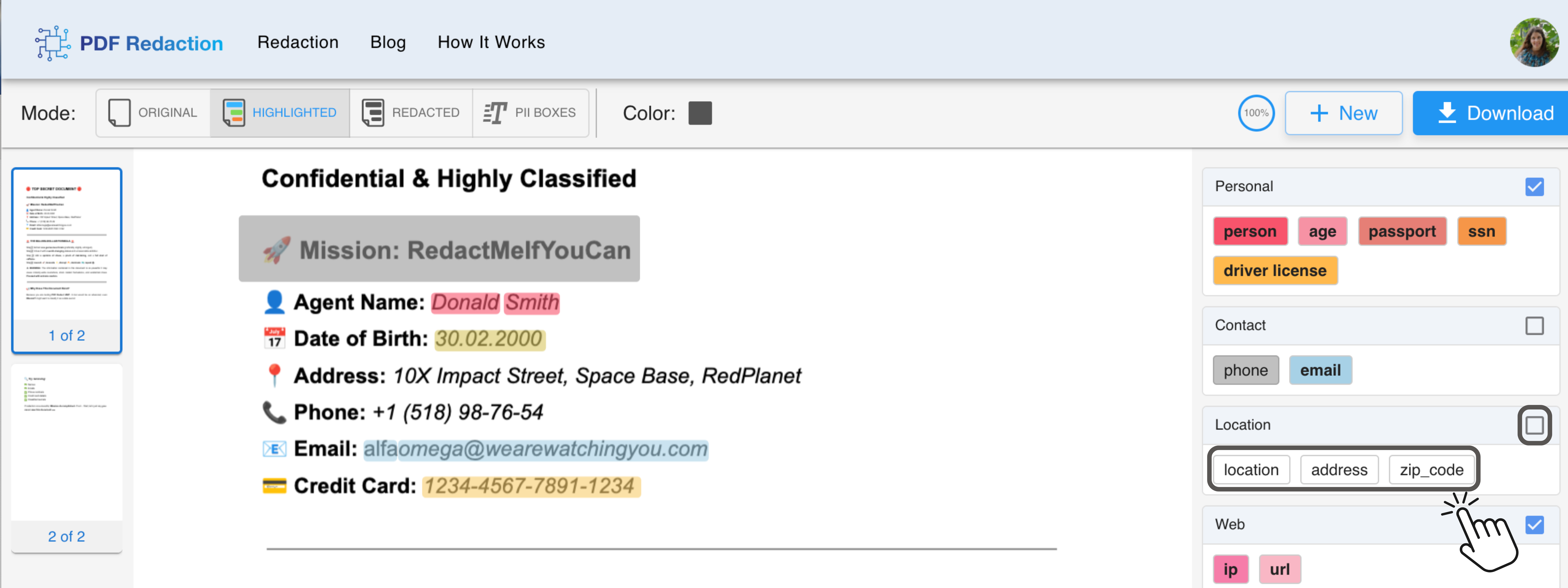PII Filter Interface